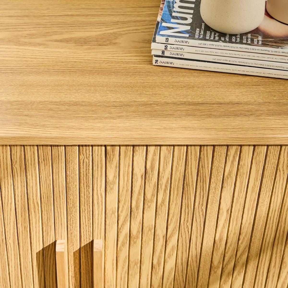 VINTAGE Sideboard Holzdekor 2 Schiebetüren - L110cm - Eiche Bianco, Holzwerkstoff (39/75/47cm) - Calicosy