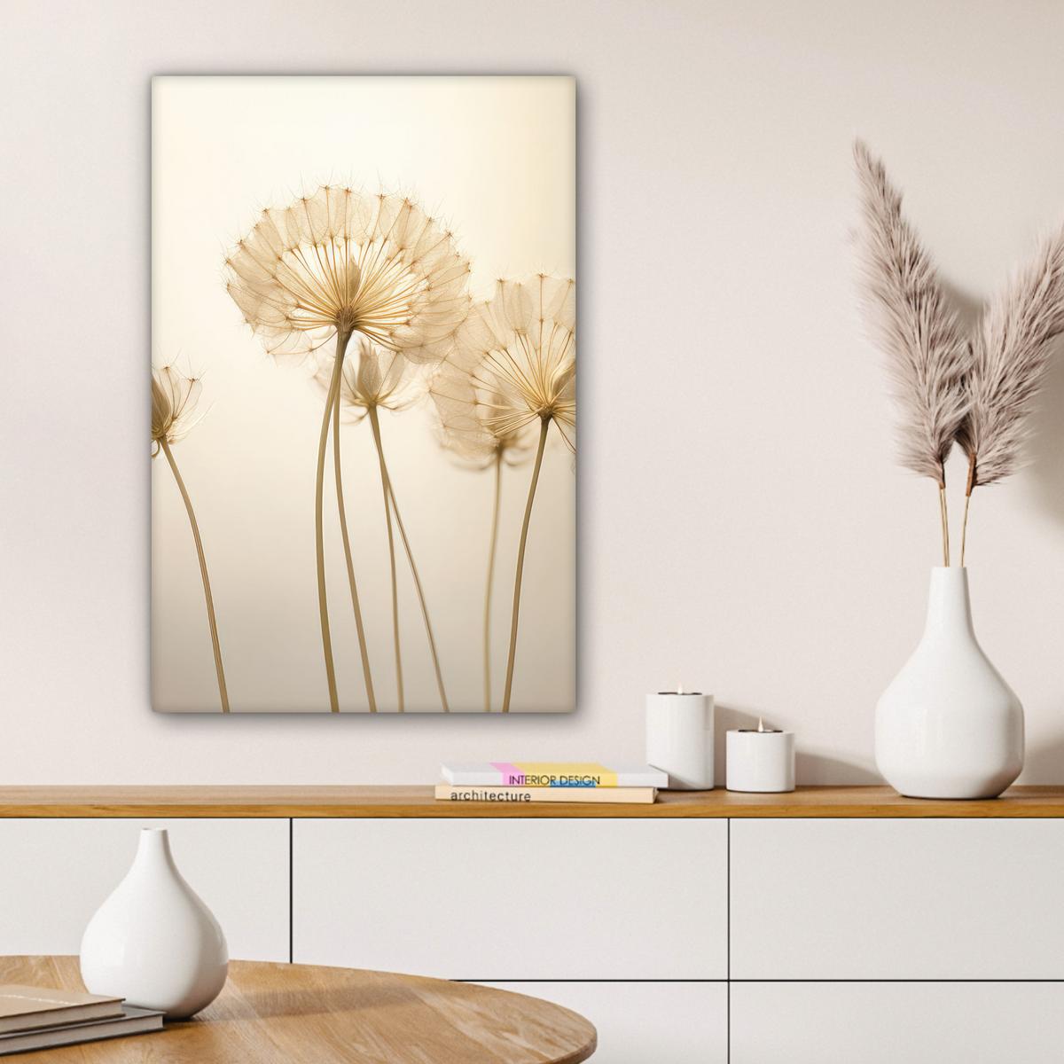 LEINWANDBILD Sonnenlicht - Löwenzahn - Botanisch - Blumen Wanddeko 40x60 cm - Creme, Textil (40/60cm) - MuchoWow