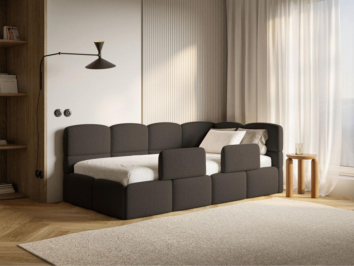 JUGENDBETT Cloudy rechts mit Rausfallschutz Bouclé Braun - Braun, Kunststoff/Textil (90/200cm) - Selsey