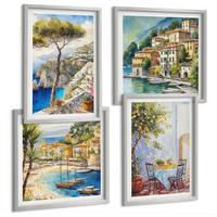 BILDER SET 4er Set - 50x50 cm & 40x60 cm Silberner Rahmen - Italienische Städte (Aquarell) - Silberfarben, Kunststoff (50/50cm) - TULUP