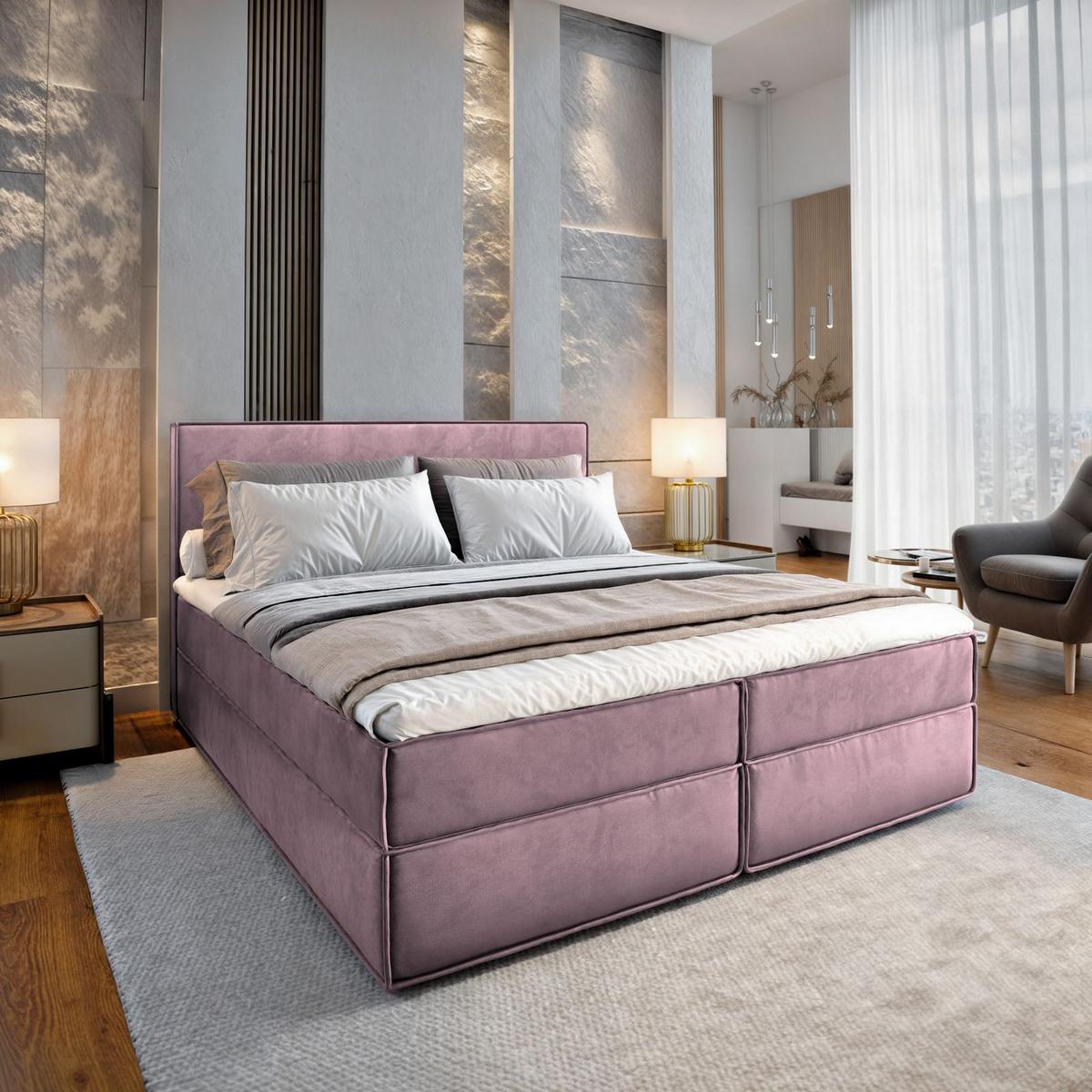 BOXBETT PELLIO 180x200 cm mit Matratze und Topper - Lila - Lila, Holz (180/200cm) - MASSENO
