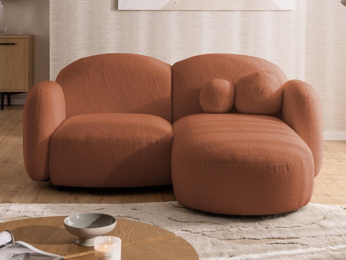ECKSOFA Nuvola mit abgerundetem Design Terrakotta Bouclé-Stoff - Ottomane Rechts - Terracotta/Schwarz, Holz/Kunststoff (190/146cm) - S-Style Möbel
