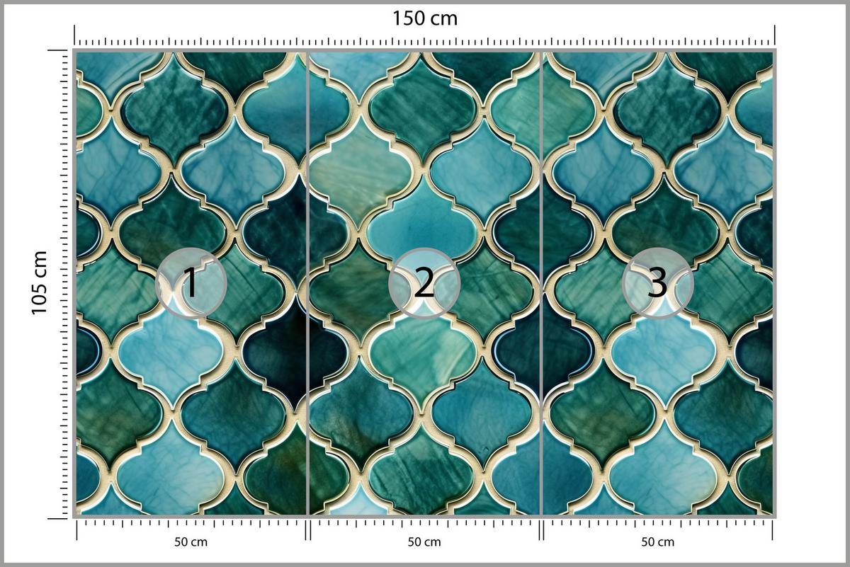 FOTOTAPETE für Küche Formen Türkisfarbenes Marokkanisches Mosaik 150x105 - Türkis, Papier (150/105cm) - Muralo