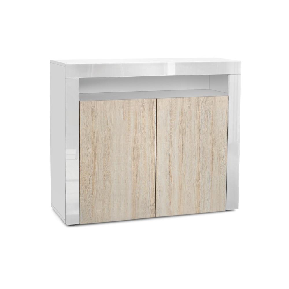 KOMMODE Valencia Eiche sägerau / Weiß Hochglanz - Eiche San Remo/Weiß, Holzwerkstoff (108/92/40cm) - Vladon