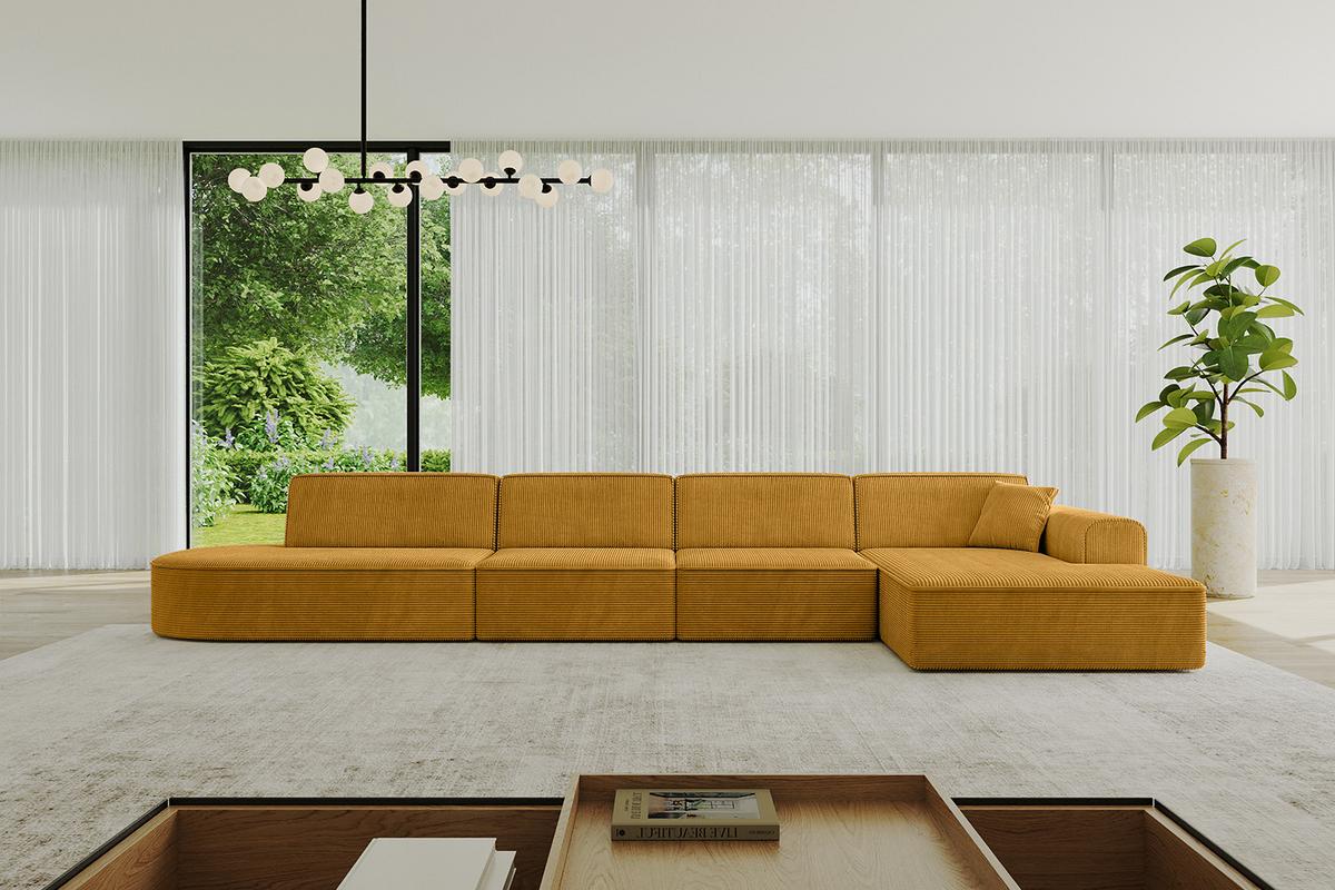 ECKSOFA Ottomane Rechts IREA-L3-v3 - 412x165x77 cm Senfgelb - Grün, Holzwerkstoff/Textil (412/165cm) - ALTDECOR