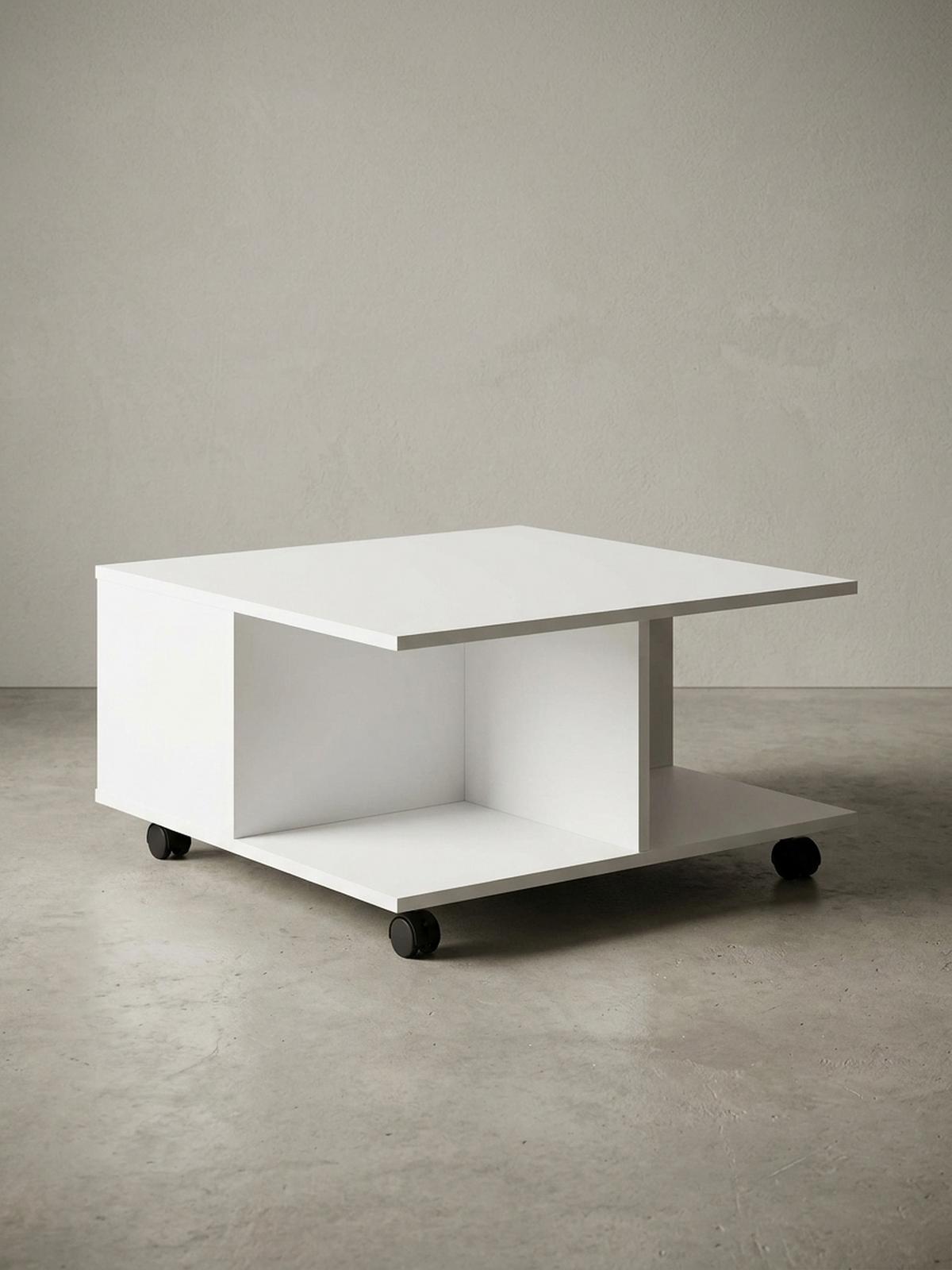 COUCHTISCH mit Rollen, Melaminharzbeschichtung und 2 Schubladen, Weiß 70x70x36 cm - Schwarz/Weiß, Holz (70/70/36cm) - KADIMA DESIGN