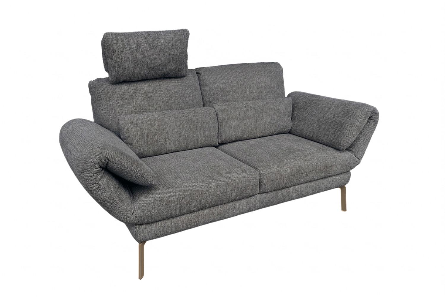 SOFA HOLLY Anthrazit Flachgewebe - Anthrazit/Braun, Textil/Metall (176/90/92cm) - KAWOLA