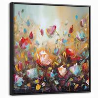 LEINWAND Bilder mit Rahmen - Blumen - Kunst - Natur - Ölgemälde - 50x50 - Multicolor, Textil (50/50cm) - MuchoWow