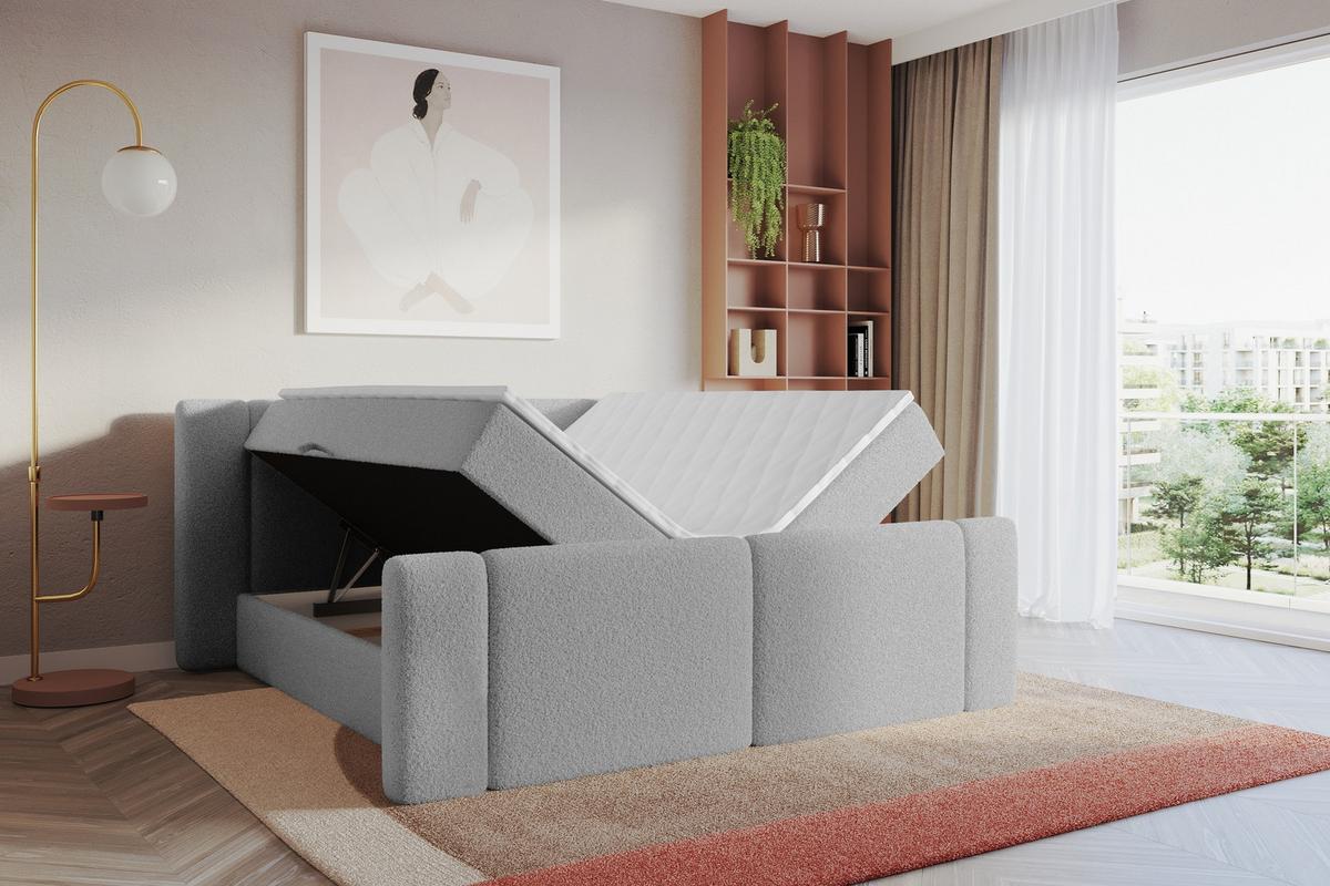 BOXBETT mit Matratze H3 - EVON Zanozek - 180x200 cm Hellgrau - Hellgrau, Holzwerkstoff (180/200cm) - ALTDECOR