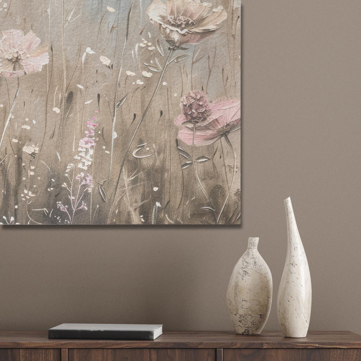 AKUSTIKBILD Blumen - Rosa - Modern - Beige Gemälde 80x60 cm - Beige, Kunststoff (80/60/0.9cm) - MuchoWow