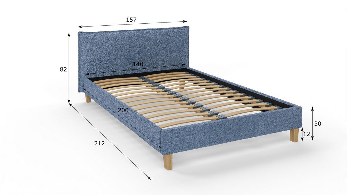 POLSTERBETT Arles 140/200 cm Boucle-Stoff - Blau/Hellbraun, Holz/Textil (140/200cm) - S-Style Möbel