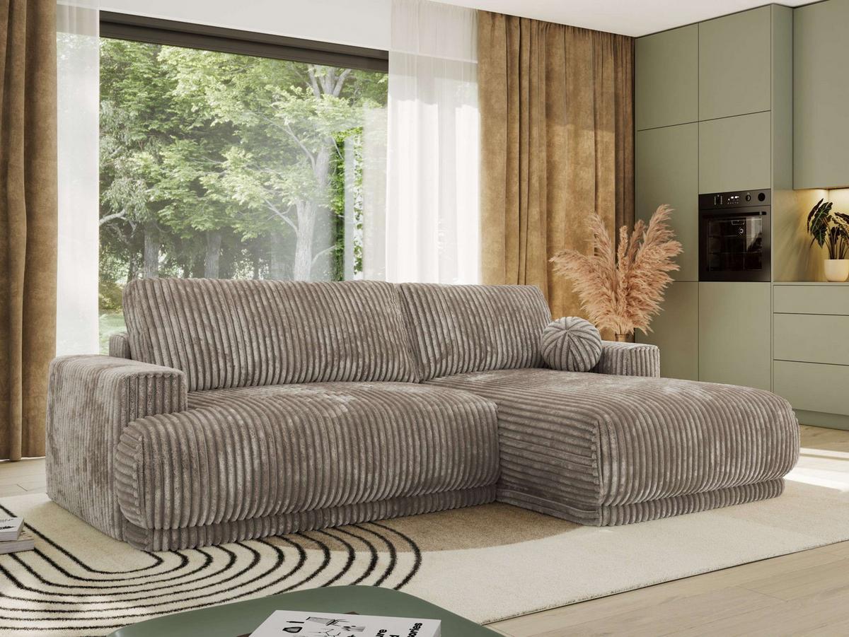 ECKSCHLAFSOFA RINA L Hellbraun Cord - rechts - Hellbraun/Schwarz, Kunststoff/Textil (170/267cm) - MKS