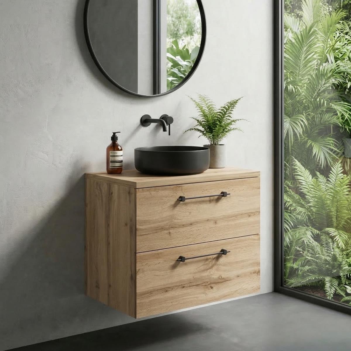 WASCHBECKENUNTERSCHRANK Muro 2 Schubladen Eiche - 60 x 45 x 61 cm - Eichefarben, Holz (60/61/45cm) - Badplaats