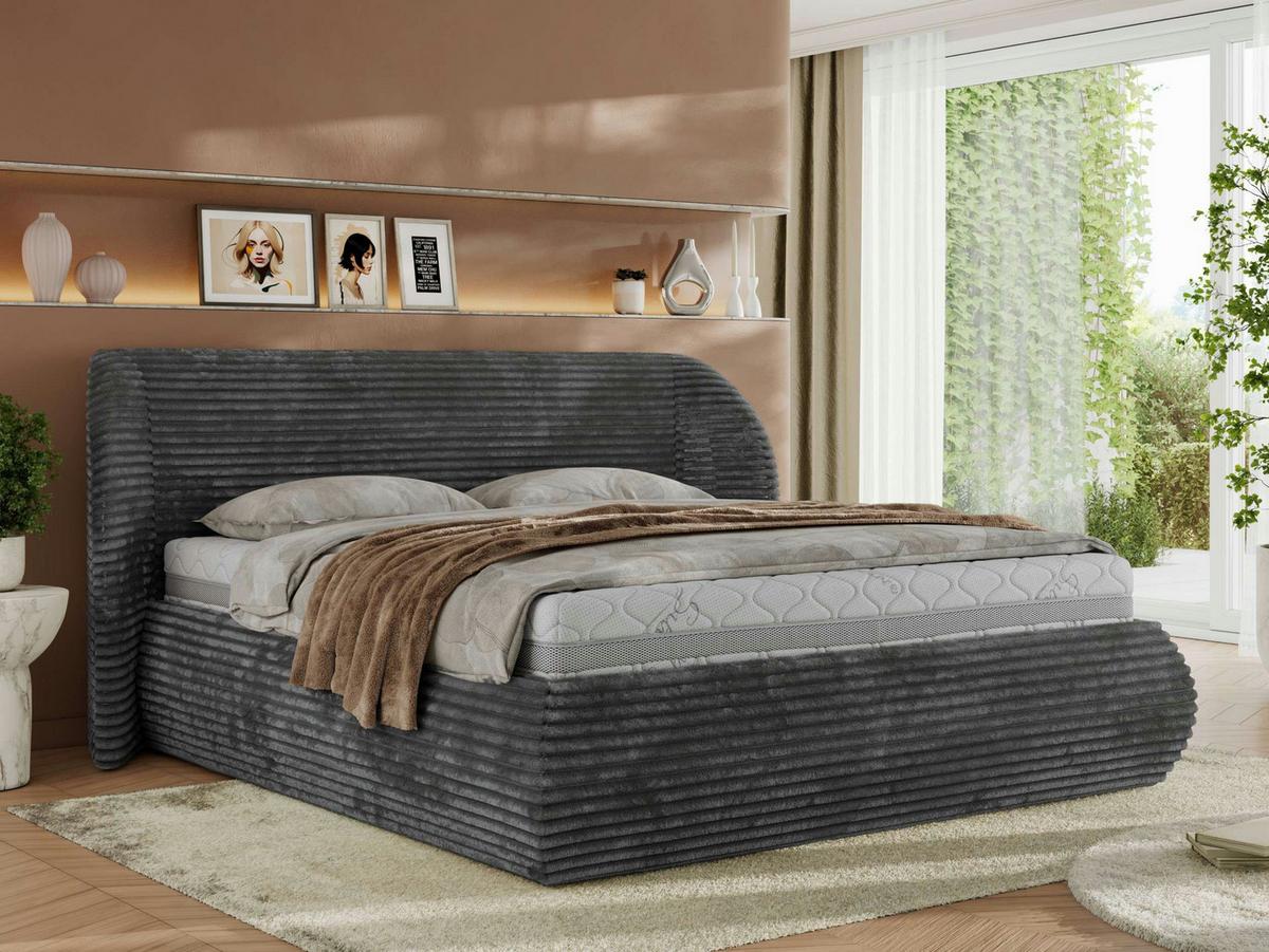 POLSTERBETT CAELA CLASSIC 140/200 - Grau Cord - Multipocket-Matratze - Grau, Textil (140/200cm) - MKS