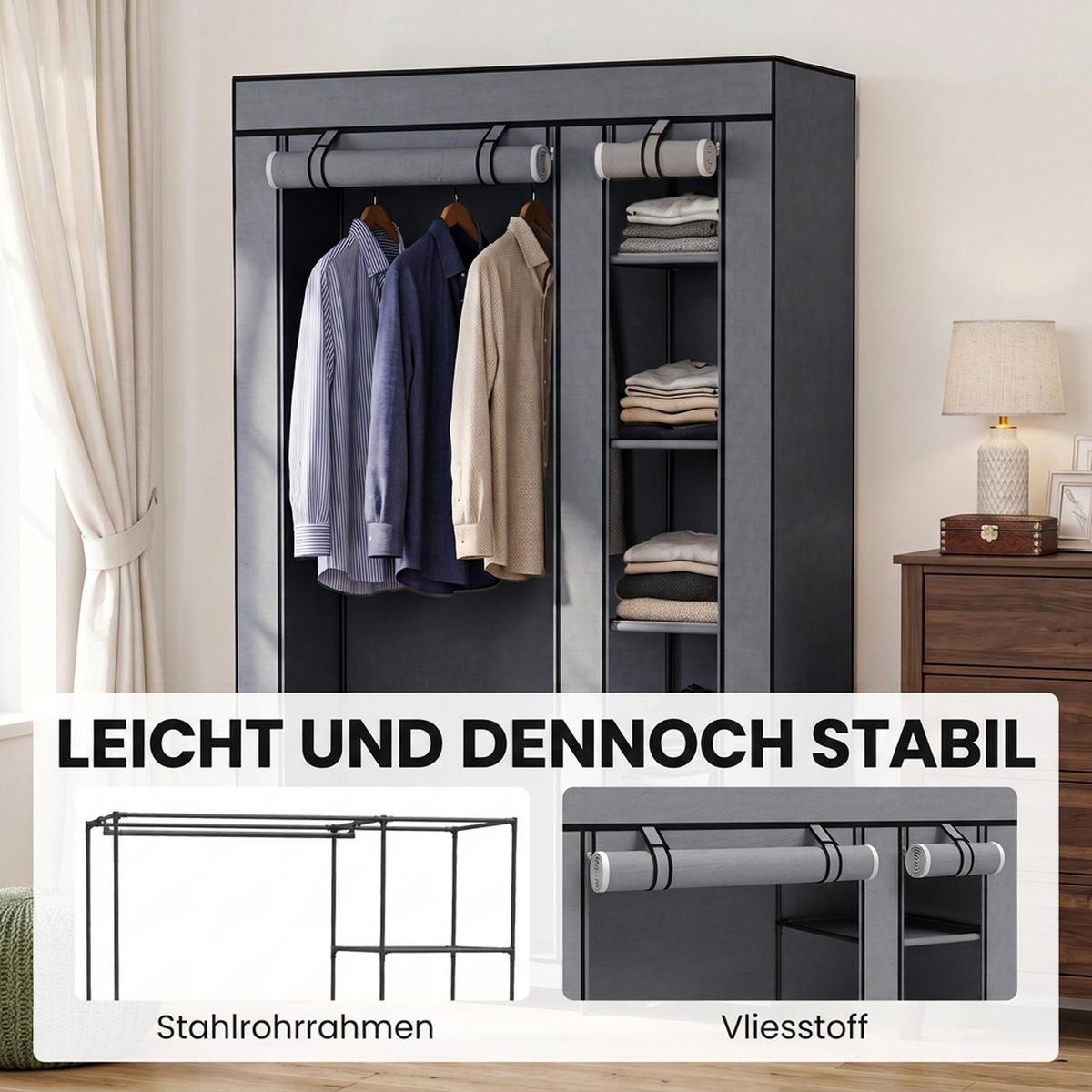 KLEIDERSCHRANK Vliesstoff Stahl Grau - Grau, Textil/Metall (45/175/110cm) - HOMCOM