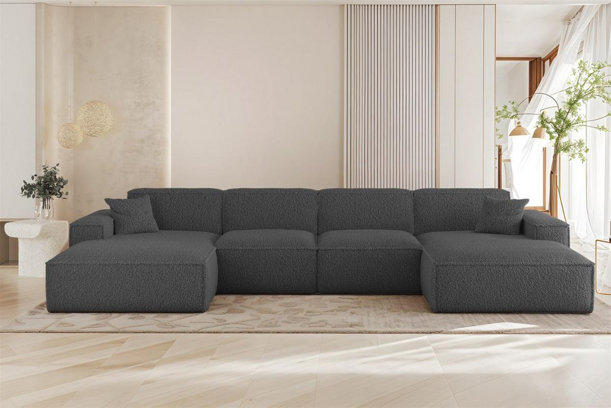WOHNLANDSCHAFT Celes Premium In Sven - Dunkelgrau, Holzwerkstoff/Textil (378/73/165cm) - Fun Möbel