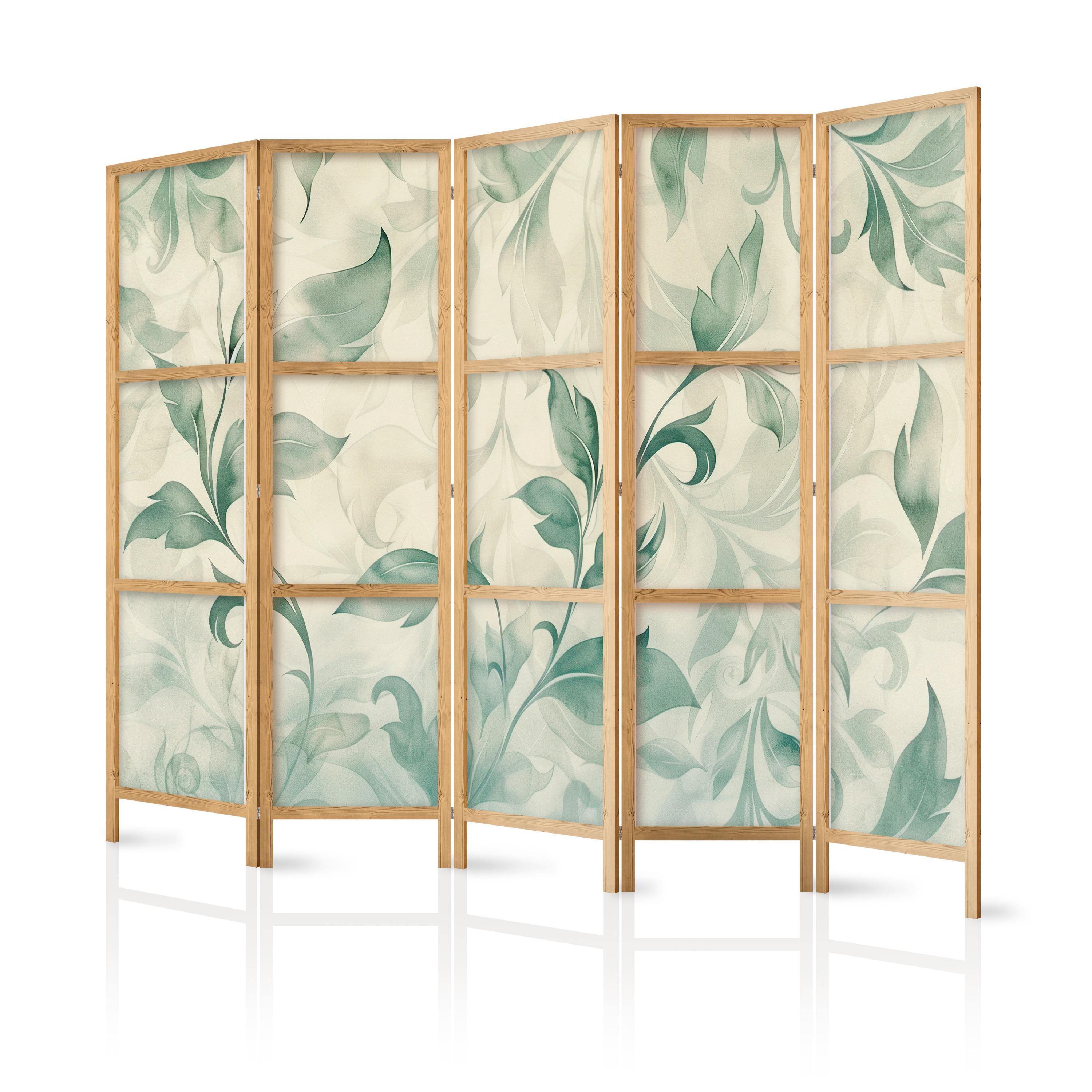 PARAVENT Japanischer 5-tlg 225x172 cm Pastellbl tter - Multicolor, Holz/Textil (225/172/3cm) - Muralo