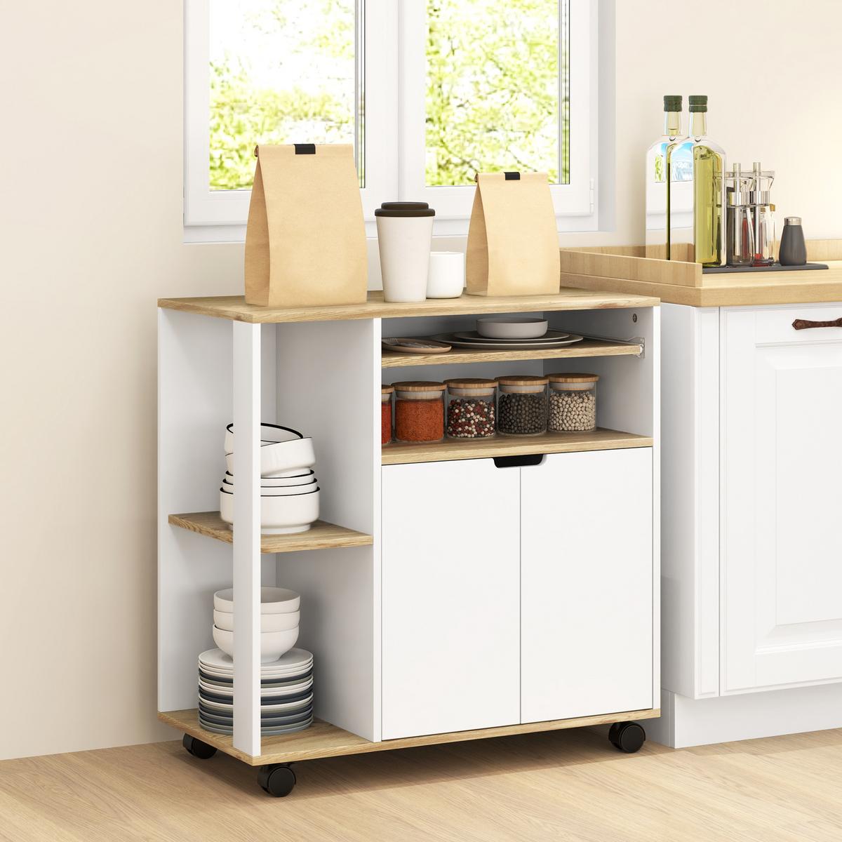 KÜCHENWAGEN Servierwagen mit Schrank, verschiebbaren, verstellbaren Einlegeböden - Multicolor/Schwarz, Holzwerkstoff/Kunststoff (40/82/80cm) - HOMCOM