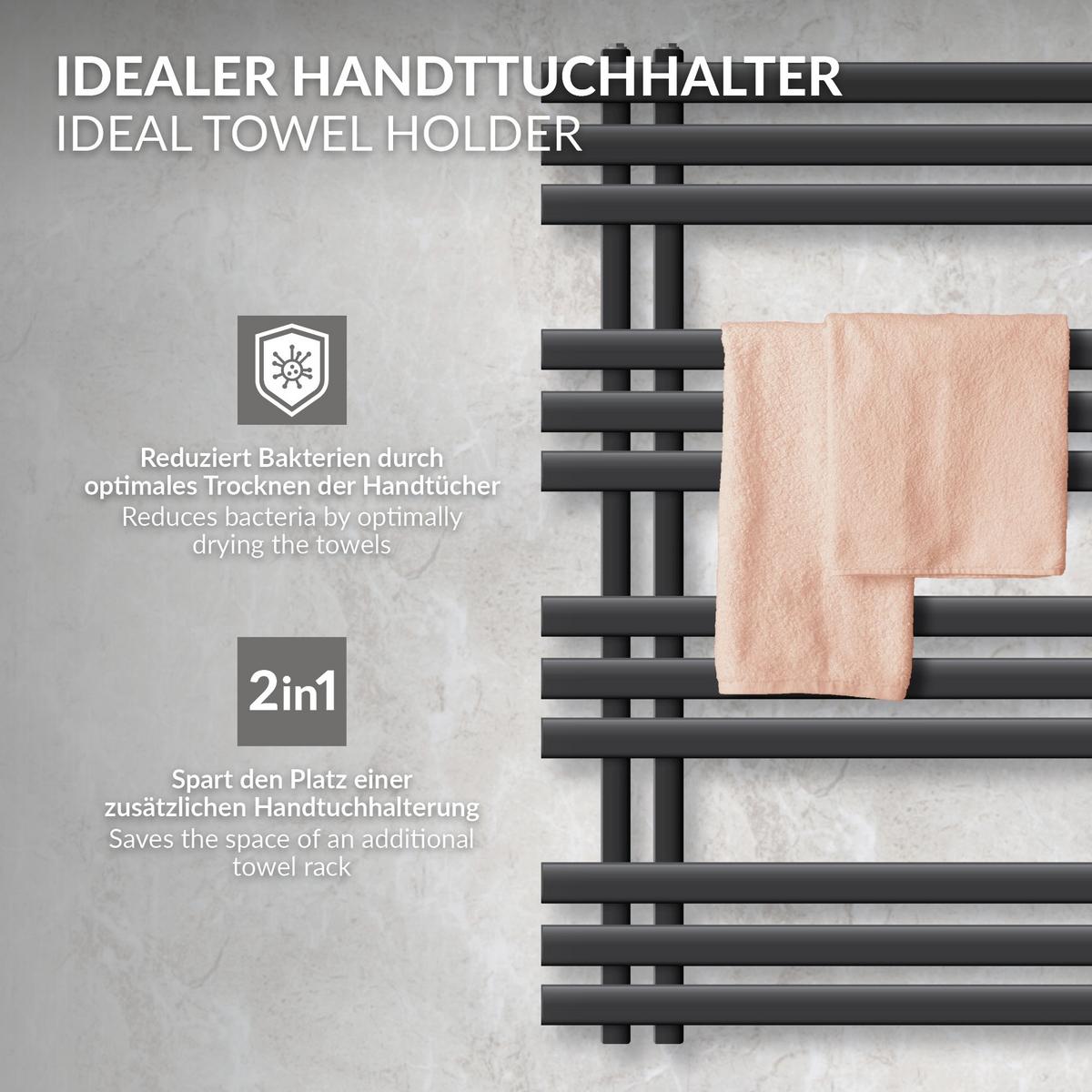 BADHEIZKÖRPER elektrisch Iron EM 500x1000 mm Anthrazit mit Heizstab 300W Digital - Anthrazit, Metall (50/100/3cm) - LuxeBath