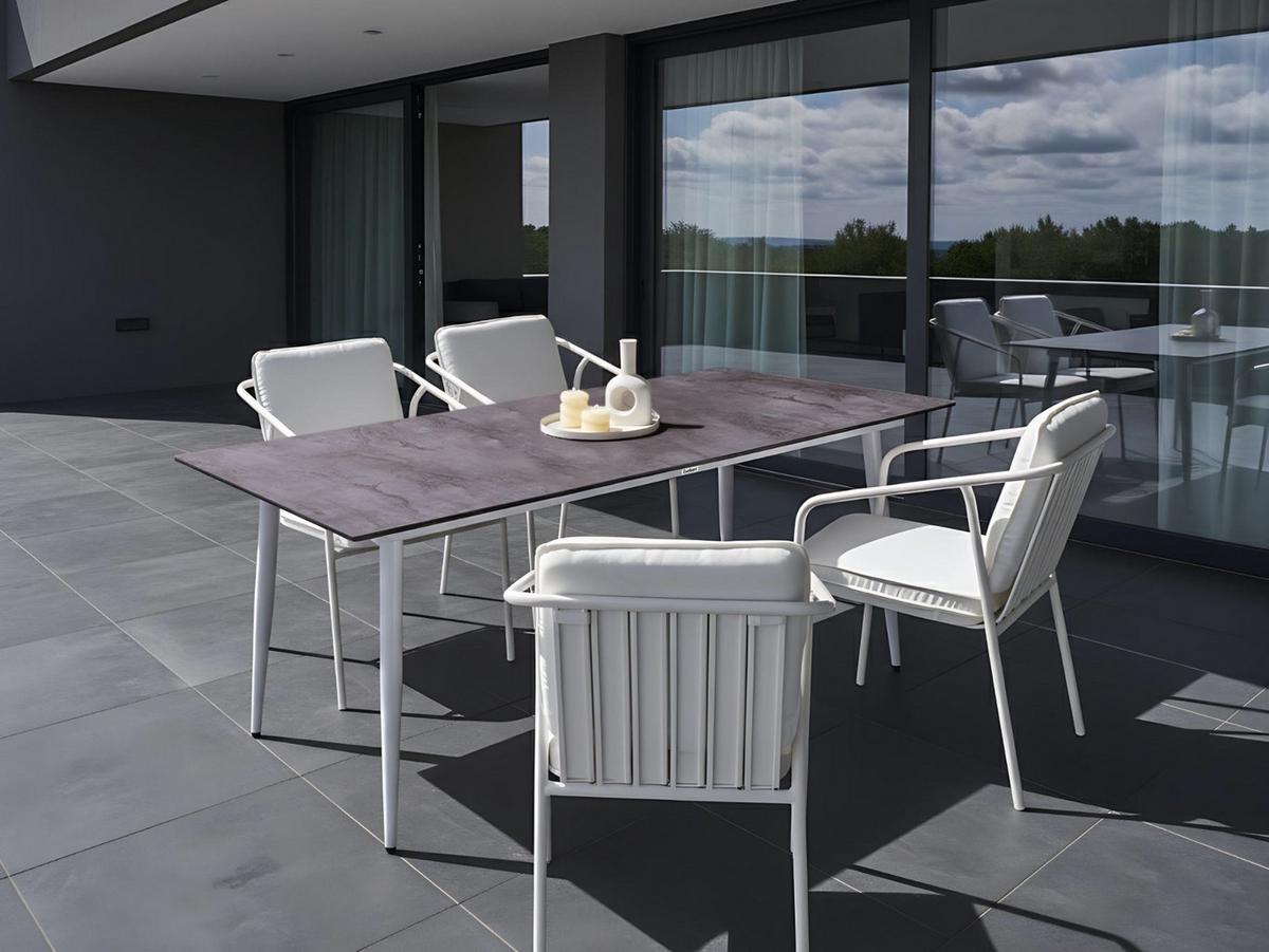 GARTENTISCH 180/90 cm Steinoptik Grau Tolentino - Weiß, Kunststoff (180/90/75cm) - Beliani