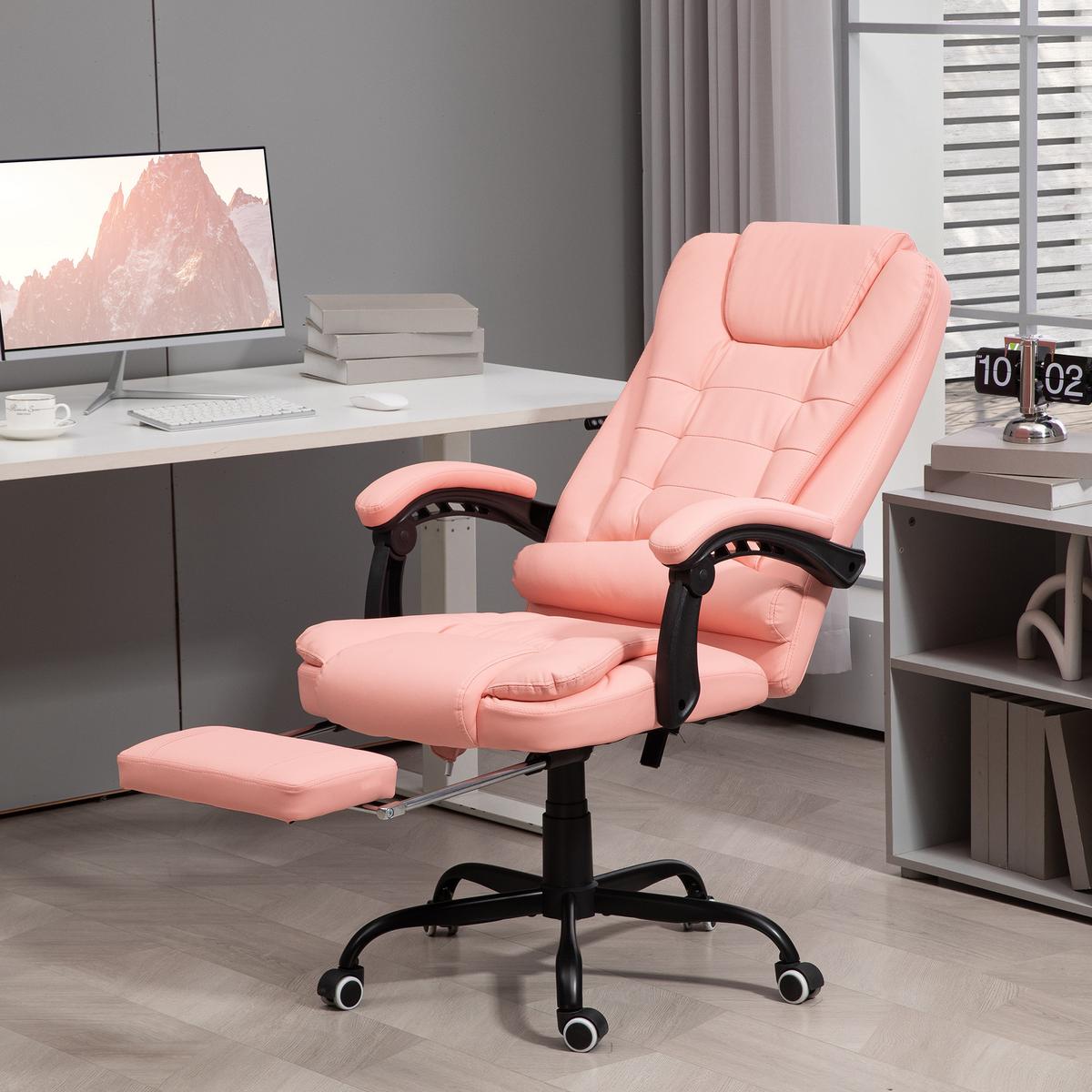 CHEFSESSEL mit 7 Punkt Massage, ergonomischer Gaming Sessel mit Liegefunktion - Schwarz/Rosa, Kunststoff/Metall (67/121/79cm) - Vinsetto
