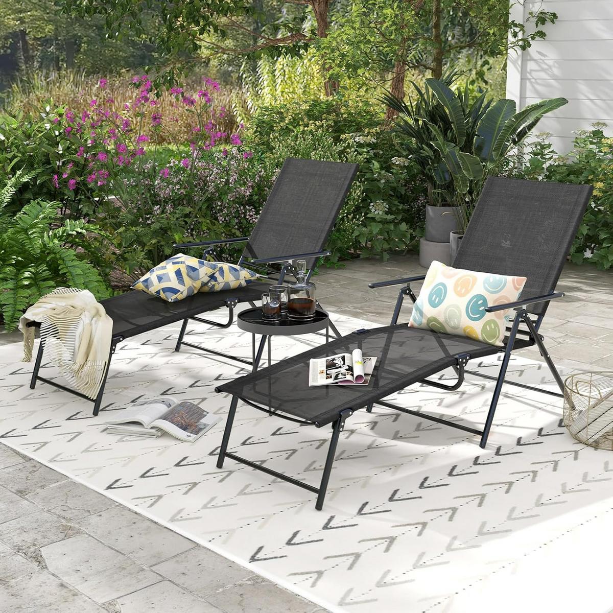 SONNENLIEGE Schwarz(2er-Set) - Schwarz, Metall (189/65/64cm) - COSTWAY