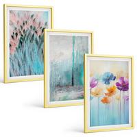 BILDER SET 3er Set - 40x60 cm Goldrahmen - Hintergrundmuster mit Pastellblumen - Goldfarben, Kunststoff (40/60cm) - TULUP