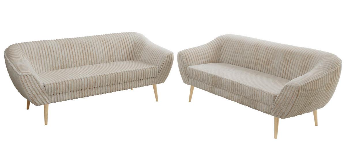 SITZGARNITUR PIRS 3+3 - Beige Cord - Holzbeine - Beige/Buchefarben, Holzwerkstoff/Textil (180/75/74cm) - MKS