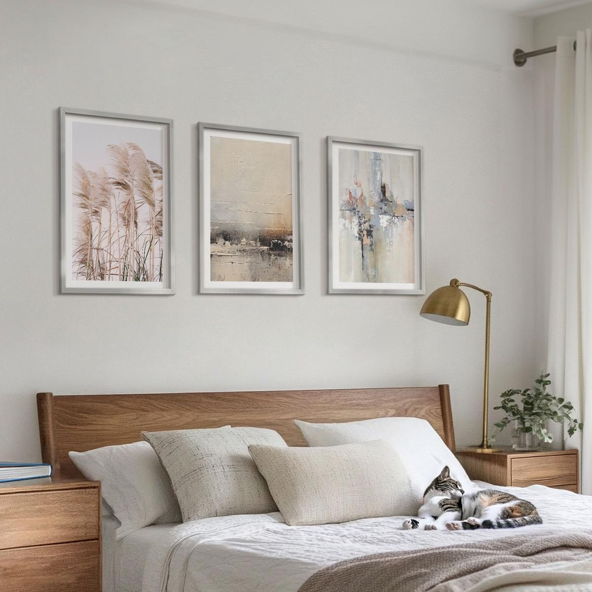 BILDER SET 3er Set - 40x60 cm Silberner Rahmen - Abstrakte Vegetationsmuster - Silberfarben, Kunststoff (40/60cm) - TULUP