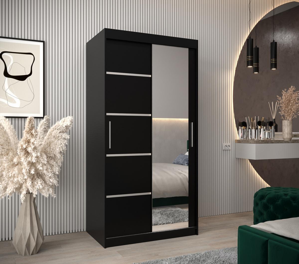 SCHWEBETÜRENSCHRANK 200/100/62 2-türig - Silberfarben/Schwarz, Holz/Kunststoff (100/200/62cm) - MÖBEL KRYSPOL