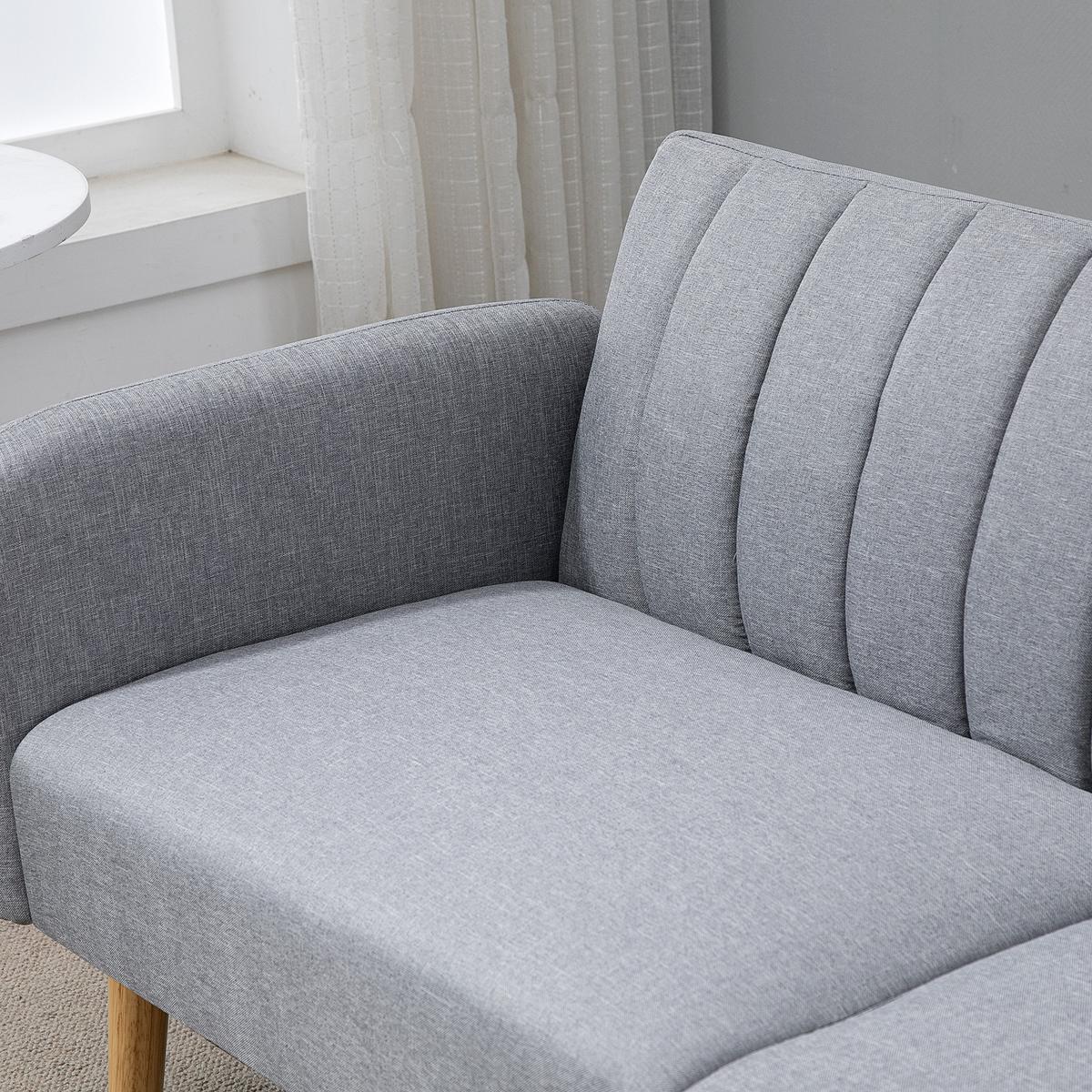 SCHLAFSOFA, 2-Sitzer Stoffsofa mit Schlaffunktion, 173 x 75 x 73 cm, Grau - Hellgrau/Naturfarben, Holz/Textil (75/73/173cm) - HOMCOM