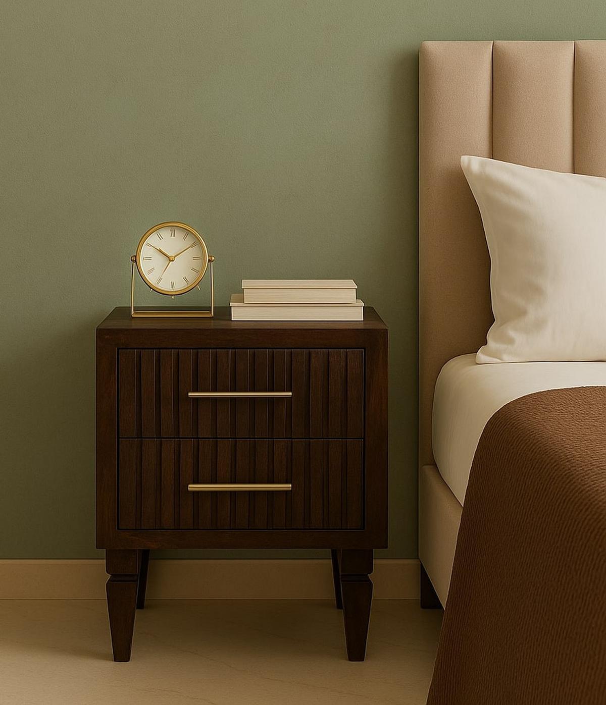 NACHTKASTEN Belmont, 2 Schubladen, Dunkelbraun - Dunkelbraun/Messingfarben, Holz/Metall (45/55/35cm) - Artisan Furniture