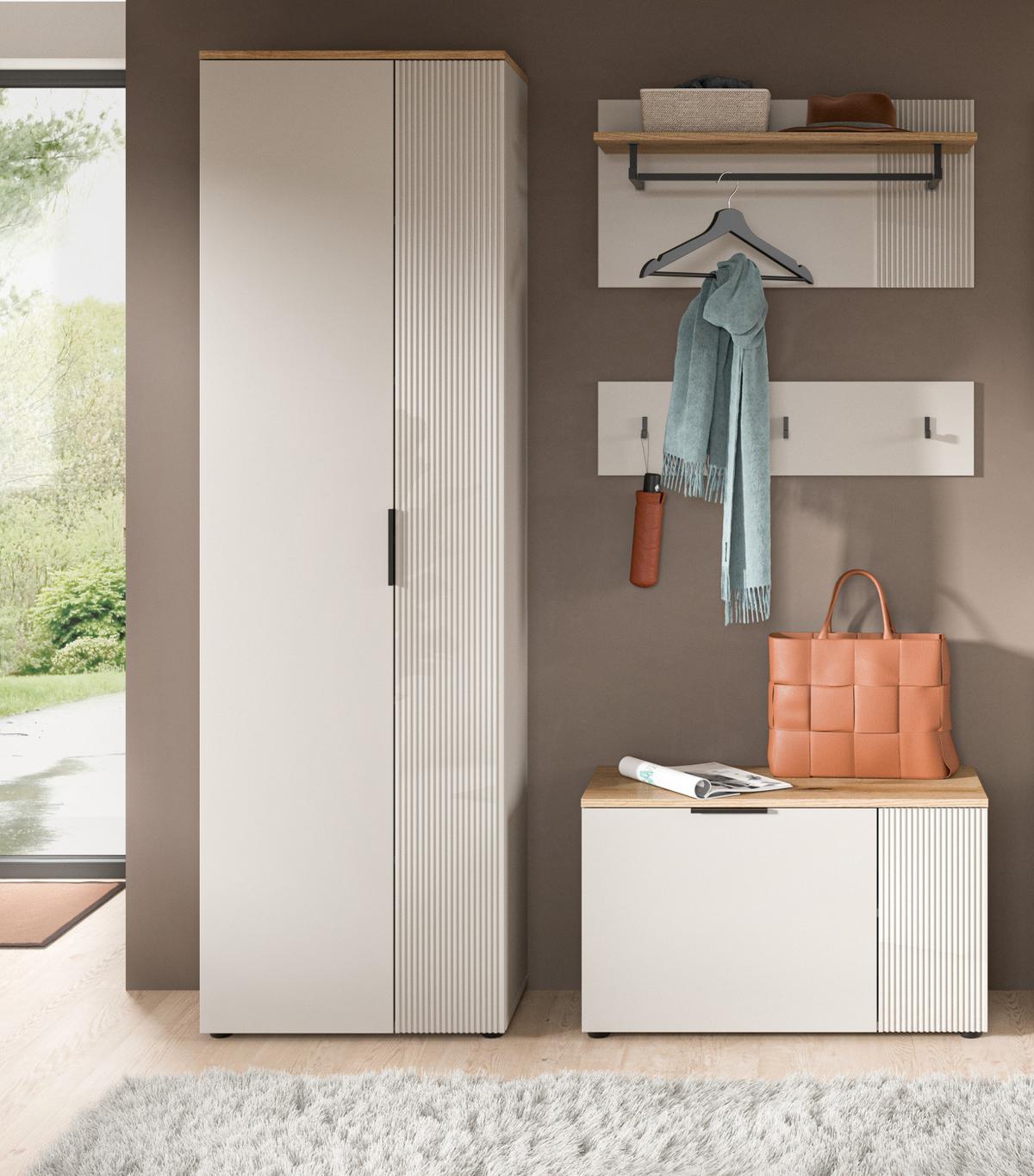 FLURSCHRANK Kaschmir Sand und Evoke Eiche, Schuhschrank 60 x 160 cm mit viel Stauraum - Kaschmir/Eichefarben, Holzwerkstoff/Kunststoff (60/190/36cm) - Inn.Furn