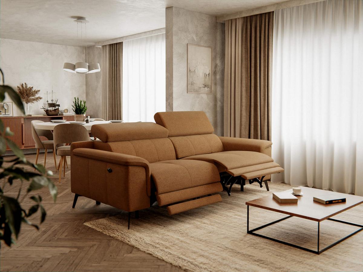 RELAXSOFA FIERO 3-Sitzer mit 2 Relaxfunktionen, orange - Schwarz/Orange, Holzwerkstoff/Textil (212/82/103cm) - Wozimo