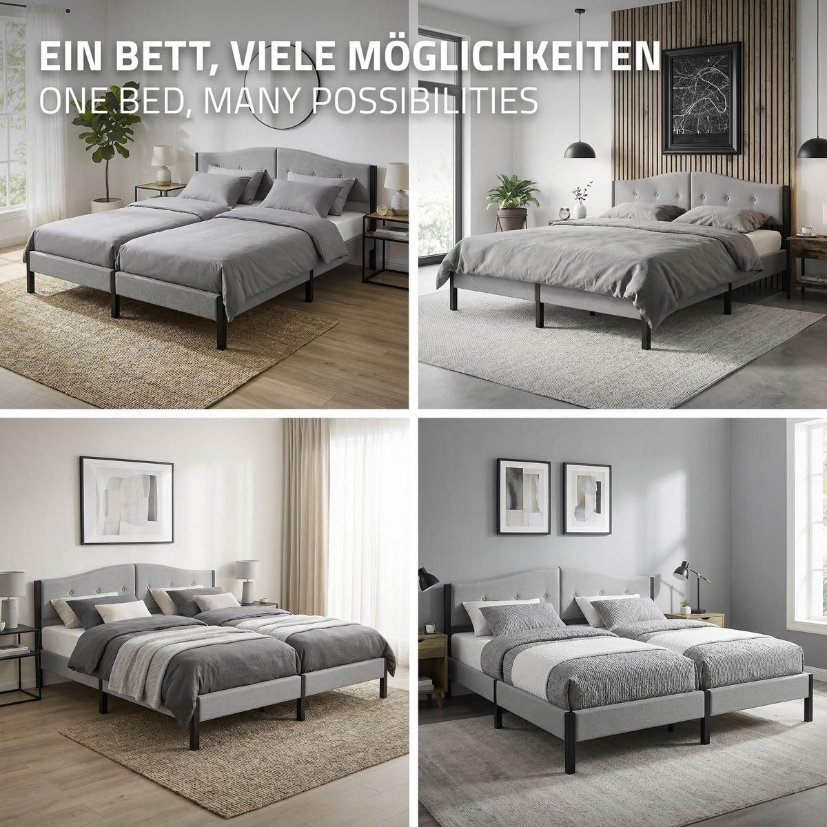 POLSTERBETT 180x200 cm Grau mit Lattenrost und Leinenstoff - Grau, Holzwerkstoff/Textil (180/200cm) - ML-DESIGN