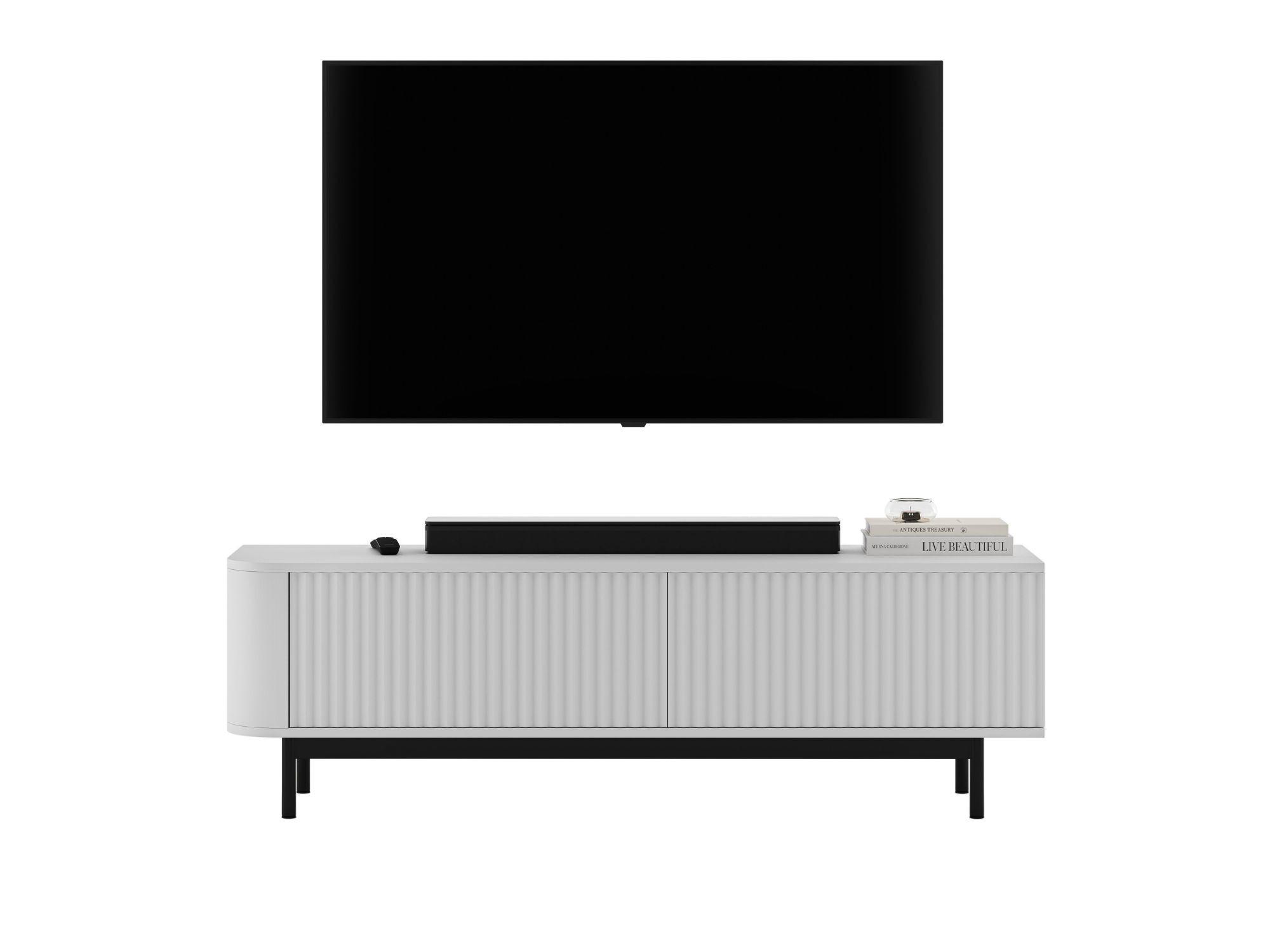 TV-LOWBOARD Aurora Weiß matt 140 cm mit Metallrahmen - Schwarz/Weiß, Holzwerkstoff/Metall (140/44/35cm) - Meble Lindner