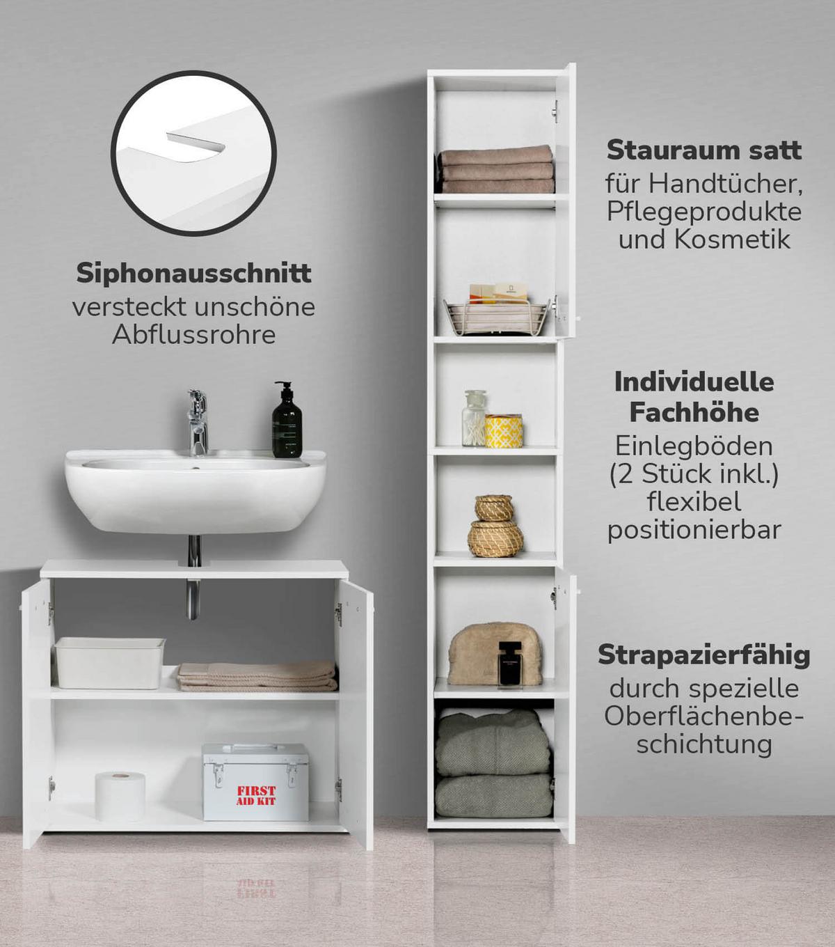 BADMÖBEL-SET 2-teilig Der Steuermann - Weiß, Holzwerkstoff (103/180/34cm) - Mokebo