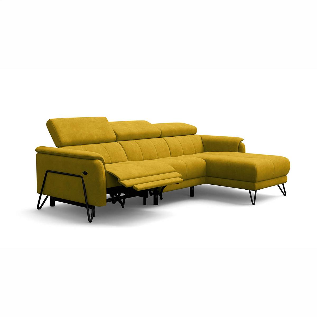 ECKSOFA RODEN 4-Sitzer mit Relax, dunkegelb, Veloursstoff - Gelb, Holz/Textil (268/92cm) - Wozimo