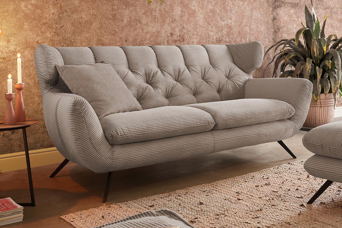 SITZGRUPPE CHARME Taupe Cord - Taupe, Textil (225/94/95cm) - KAWOLA
