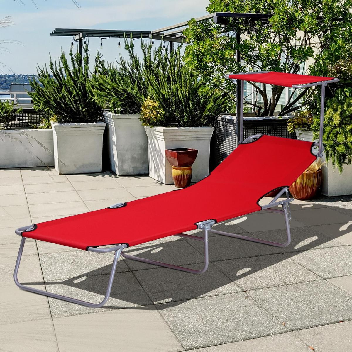 SONNENLIEGE mit Sonnenschutz, Rot - Rot, Metall (58/36/187cm) - Outsunny