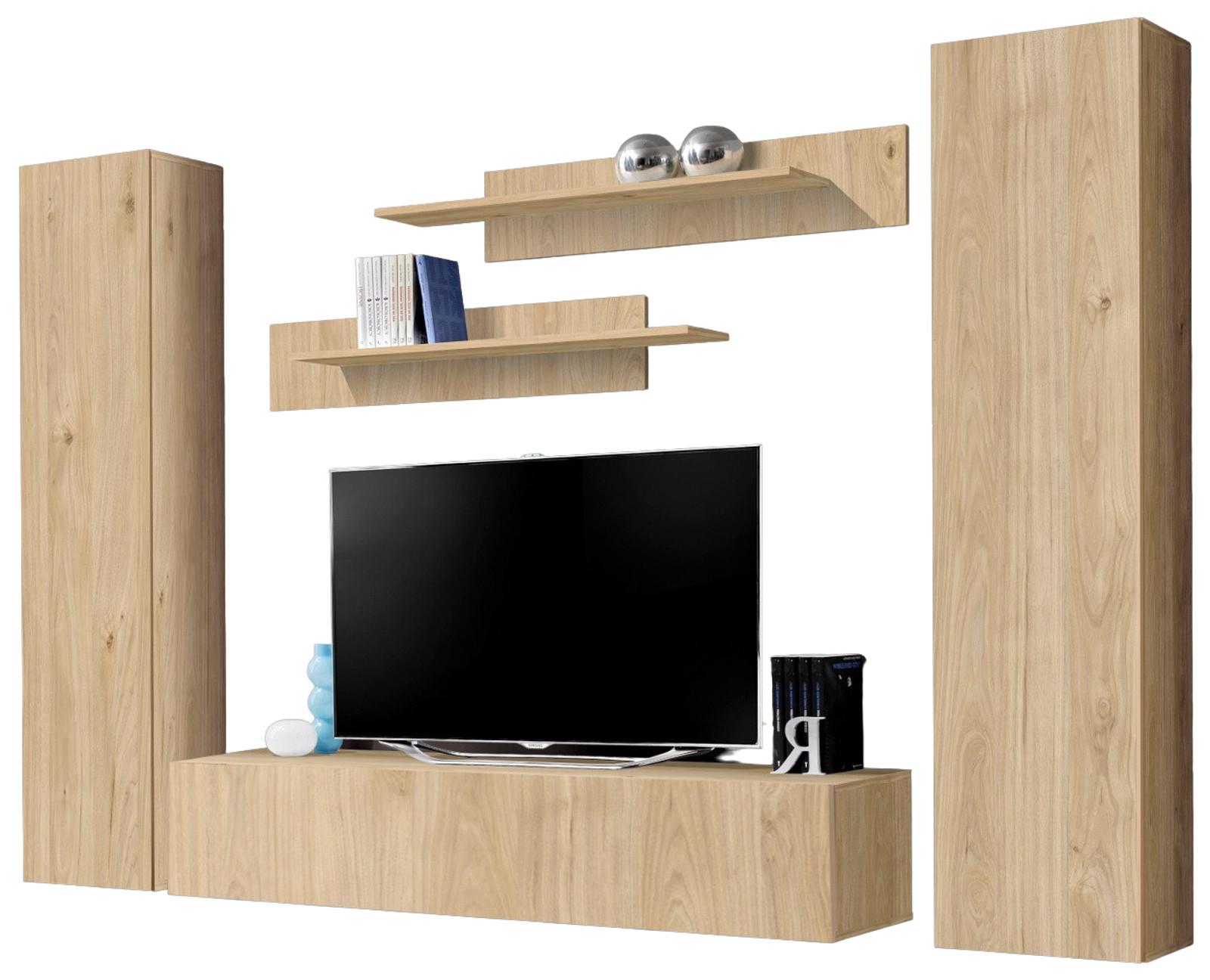 WOHNWAND Eiche Jackson 5-teilig 260 cm, Schrankwand hängend mit Push-to-Open - Eichefarben, Holzwerkstoff (260/170/40cm) - Inn.Furn