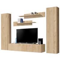 WOHNWAND Eiche Jackson 5-teilig 260 cm, Schrankwand hängend mit Push-to-Open - Eichefarben, Holzwerkstoff (260/170/40cm) - Inn.Furn