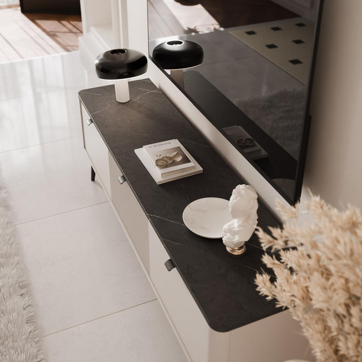 TV-LOWBOARD NAVANI stehend, 160 cm Kaschmir/Grau - Goldfarben/Schwarz, Holzwerkstoff/Metall (160/52/40cm) - Idohome