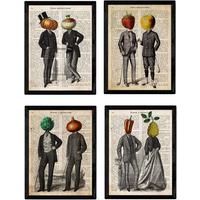 POSTER Set mit 4 Blättern Obst und Gemüse Modell 1 A4 Schwarzer Rahmen - Schwarz, Papier (29.7/3cm) - Nacnic