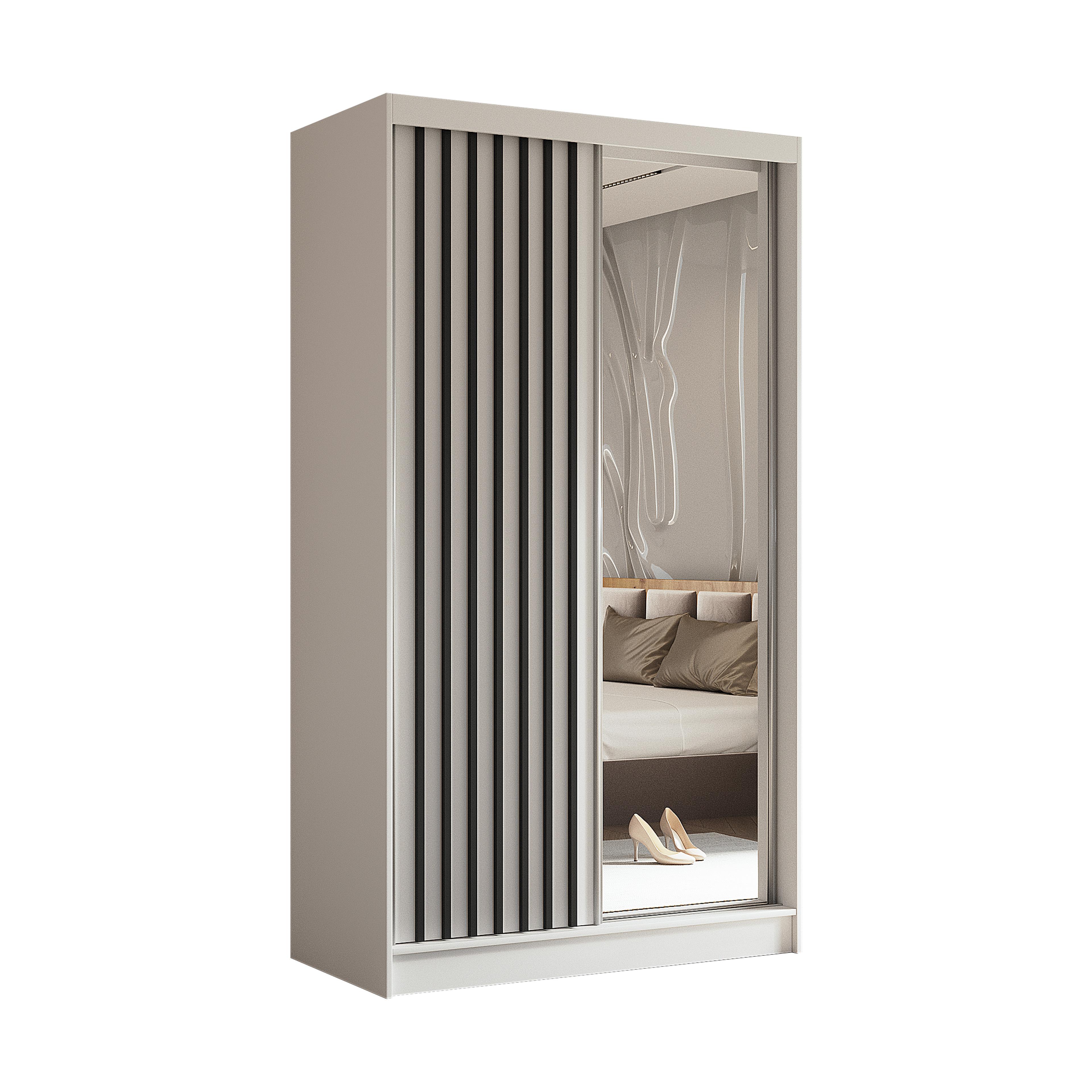 SCHWEBETÜRENSCHRANK LAMELLO 120/216/61 cm 2-türig mit Spiegel Weiß - Weiß, Holzwerkstoff (120/216/61cm) - MASSENO