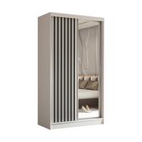 SCHWEBETÜRENSCHRANK LAMELLO 120/216/61 cm 2-türig mit Spiegel Weiß - Weiß, Holzwerkstoff (120/216/61cm) - MASSENO