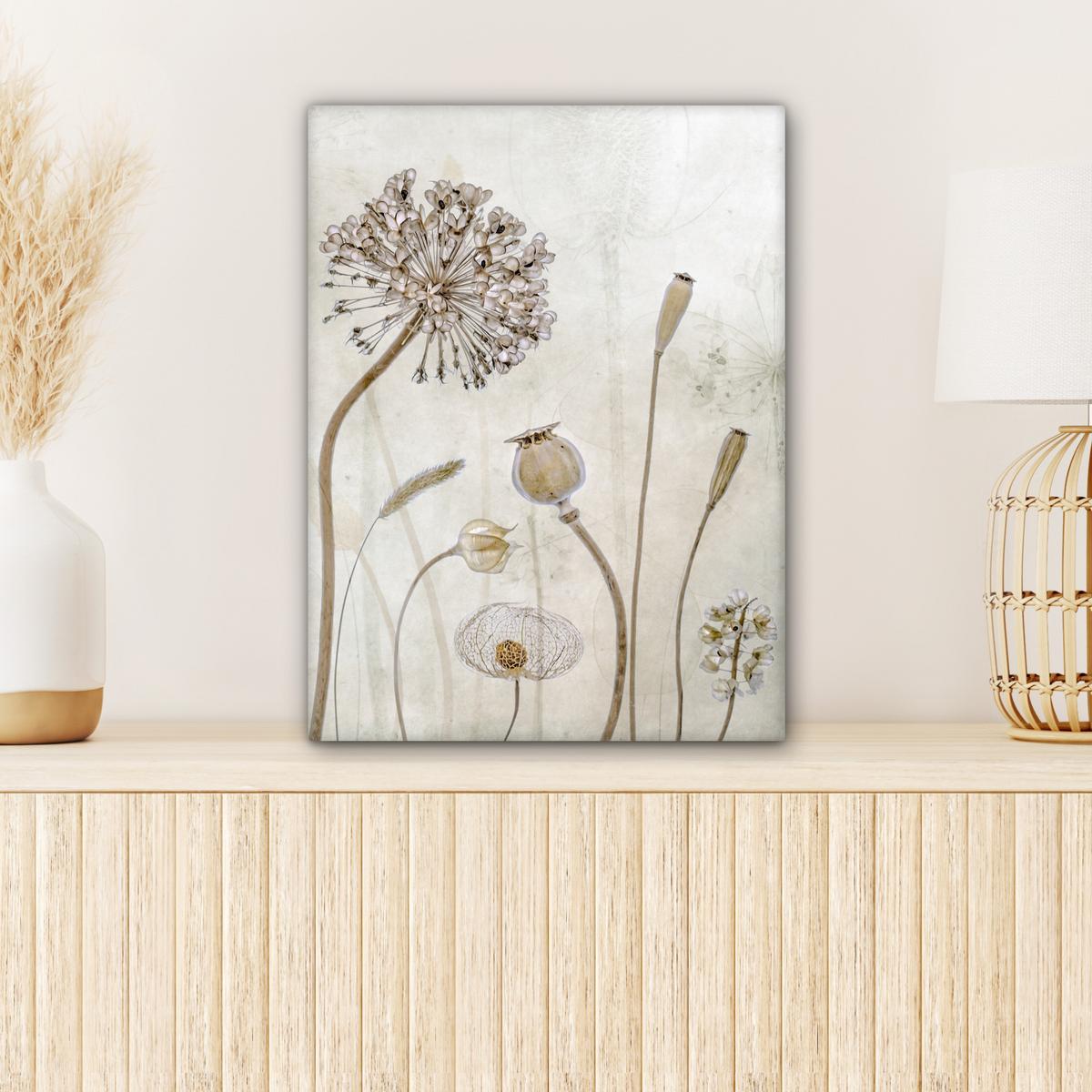 LEINWANDBILD Blumen - Aquarell - Stilleben - Braun - Vintage Room Decor 30x40 cm - Beige, Textil (30/40cm) - MuchoWow