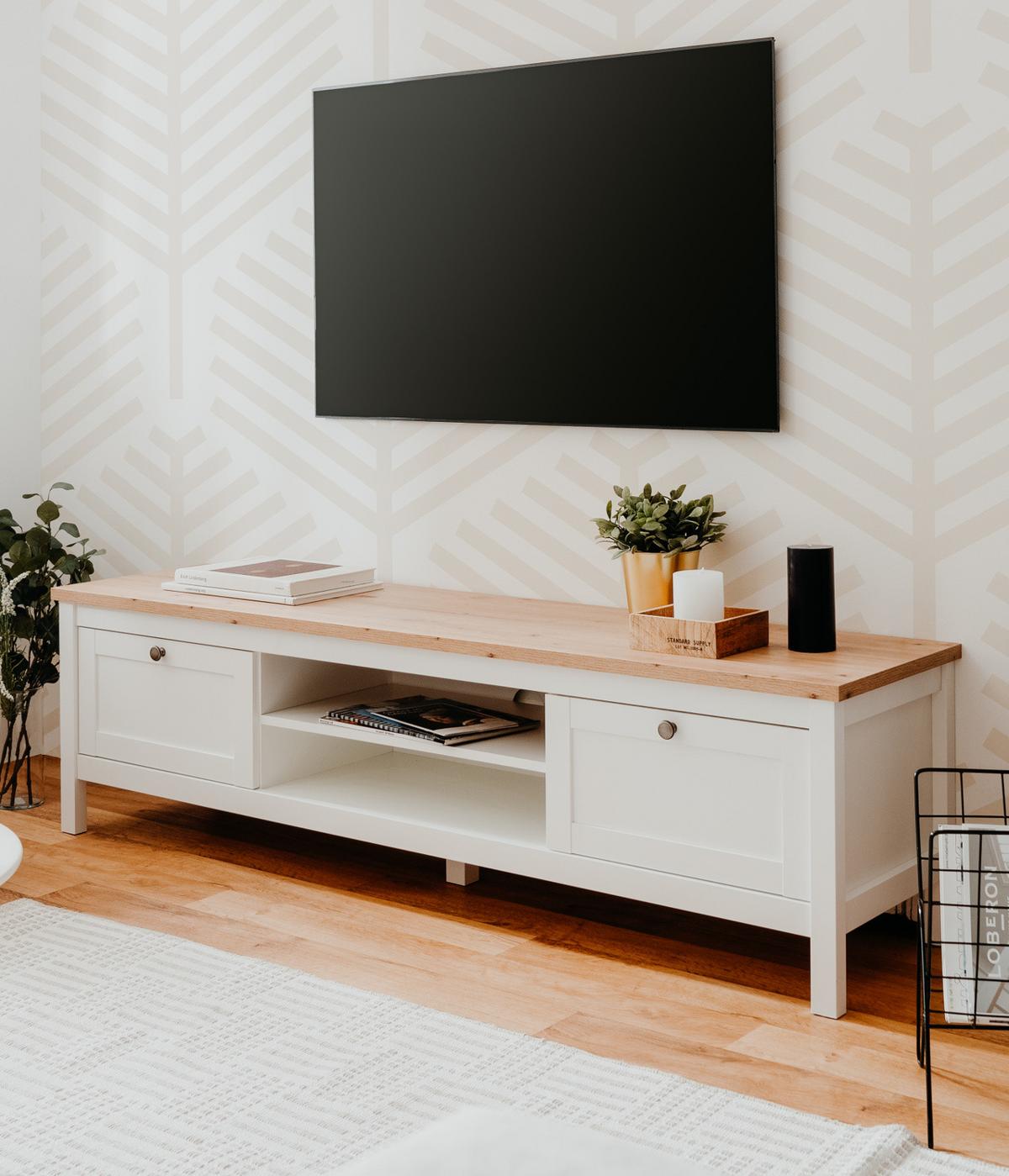 TV-LOWBOARD weiß, Eiche Artisan 160 cm Landhaus, TV-Unterteil mit 2 Schubkästen - Silberfarben/Weiß, Holzwerkstoff/Kunststoff (160/45/40cm) - Furn.Design