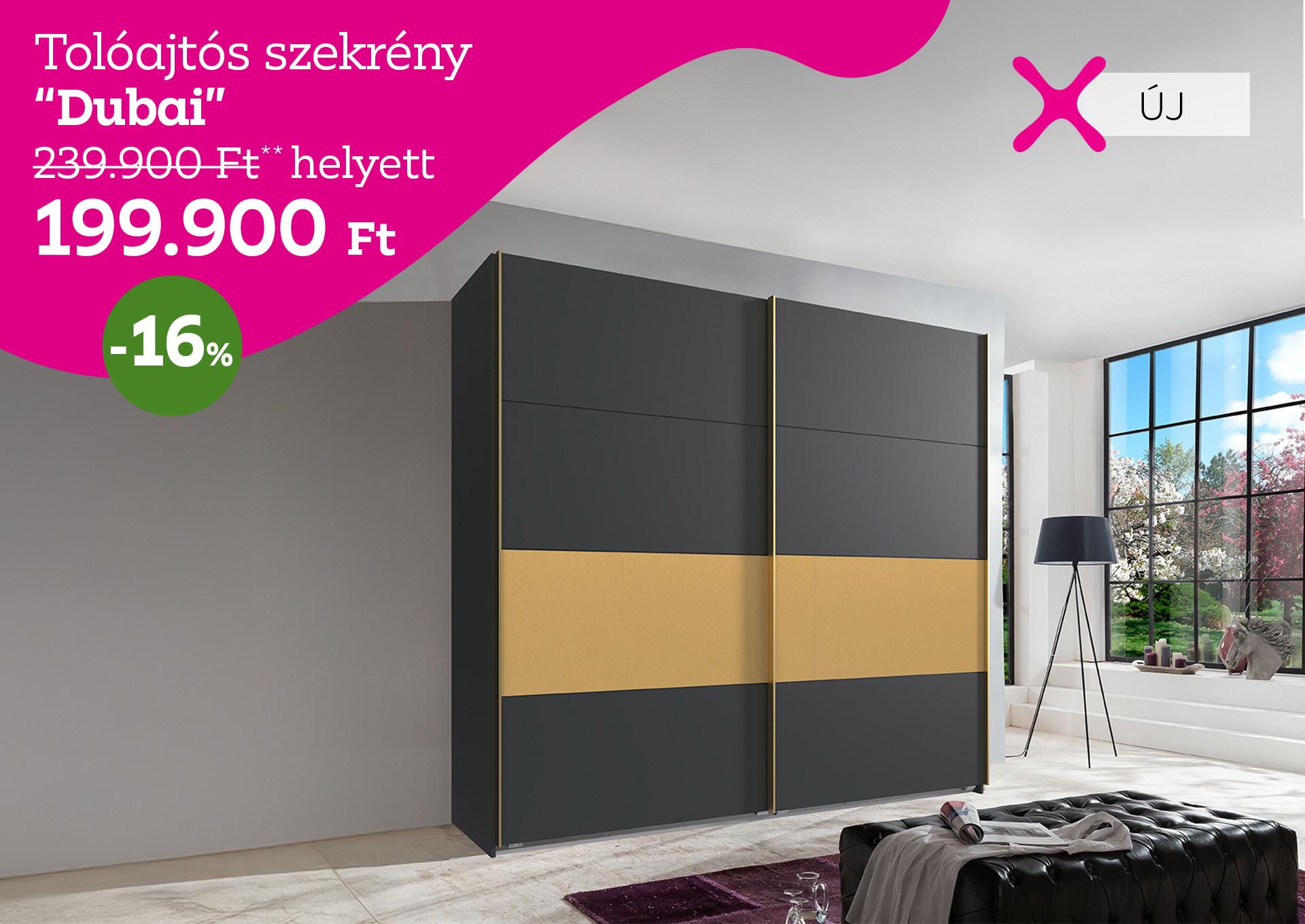 tolóajtós szekrény  DUBAI 239900 Forint helyett 199900 Forint, kedvezmény mértéke 16%