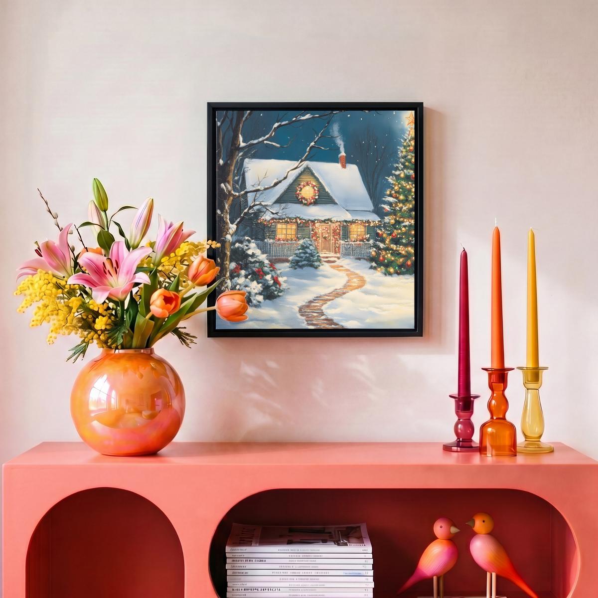 LEINWAND Bilder mit Rahmen - Weihnachten - Weihnachtsbaum - Winter - Zuhause - Schnee - 20x20 - Smaragdgrün, Textil (20/20cm) - MuchoWow